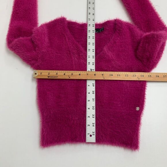 Volcom Sweater Womens S Small Cerise Fuzzy Clued 2 You V Neck Cropped Pullover - Picture 7 of 13